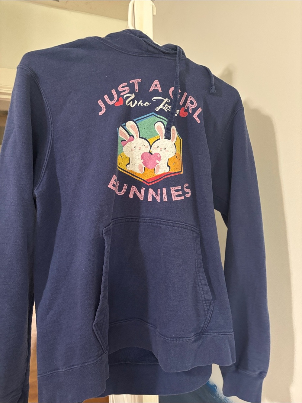 Port and Company Navy Hoodie with Pink Bunny Graphic